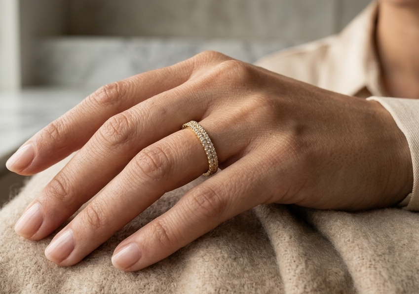 18K Yellow Gold Double Row Diamond Wedding Band with 0.27 Carat Natural Diamonds