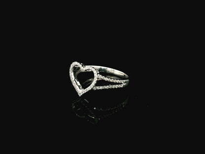 18K White Gold Open Heart Diamond Ring with 0.30 Carat Natural Diamonds and Split Shank Design