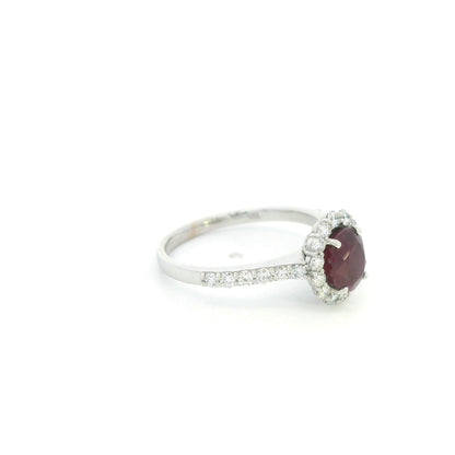 Ruby Diamond Halo Ring in 18K White Gold