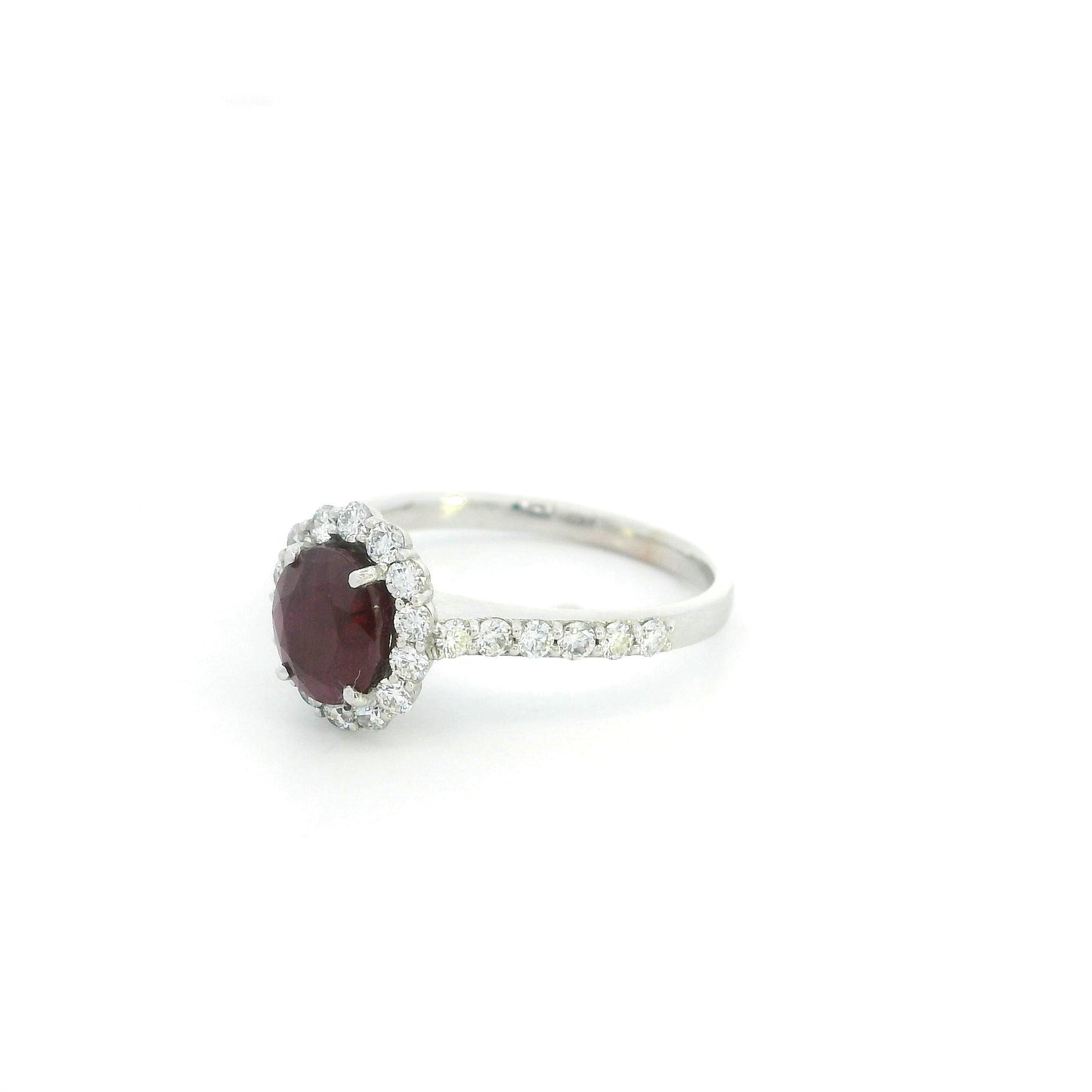 Ruby Diamond Halo Ring in 18K White Gold