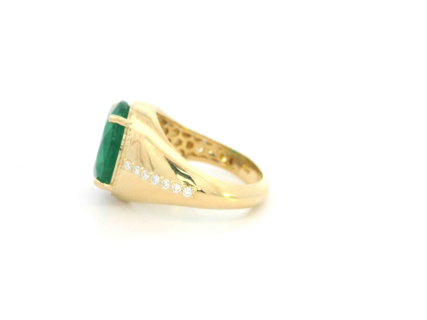 18K Yellow Gold Natural Oval Emerald Ring featuring a 5.59 Carat Emerald with 0.20 Carat Natural Diamond Accents