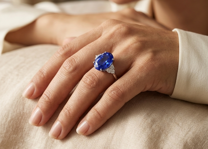Tanzanite Diamond Ring in 18K White Gold | Statement Cocktail Ring