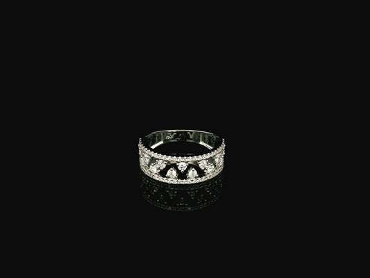 18K white gold natural diamond openwork ring featuring 0.68 carat round brilliant diamonds in a layered floating design with pavé diamond accents.