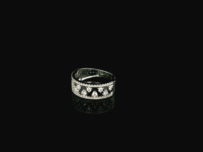 18K white gold natural diamond openwork ring featuring 0.68 carat round brilliant diamonds in a layered floating design with pavé diamond accents.