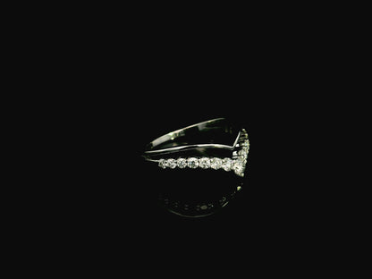 18K white gold graduated chevron diamond ring featuring 0.57 carats of natural diamonds in a V-shaped contour design, perfect as a wedding band, stack ring, or engagement ring enhancer.