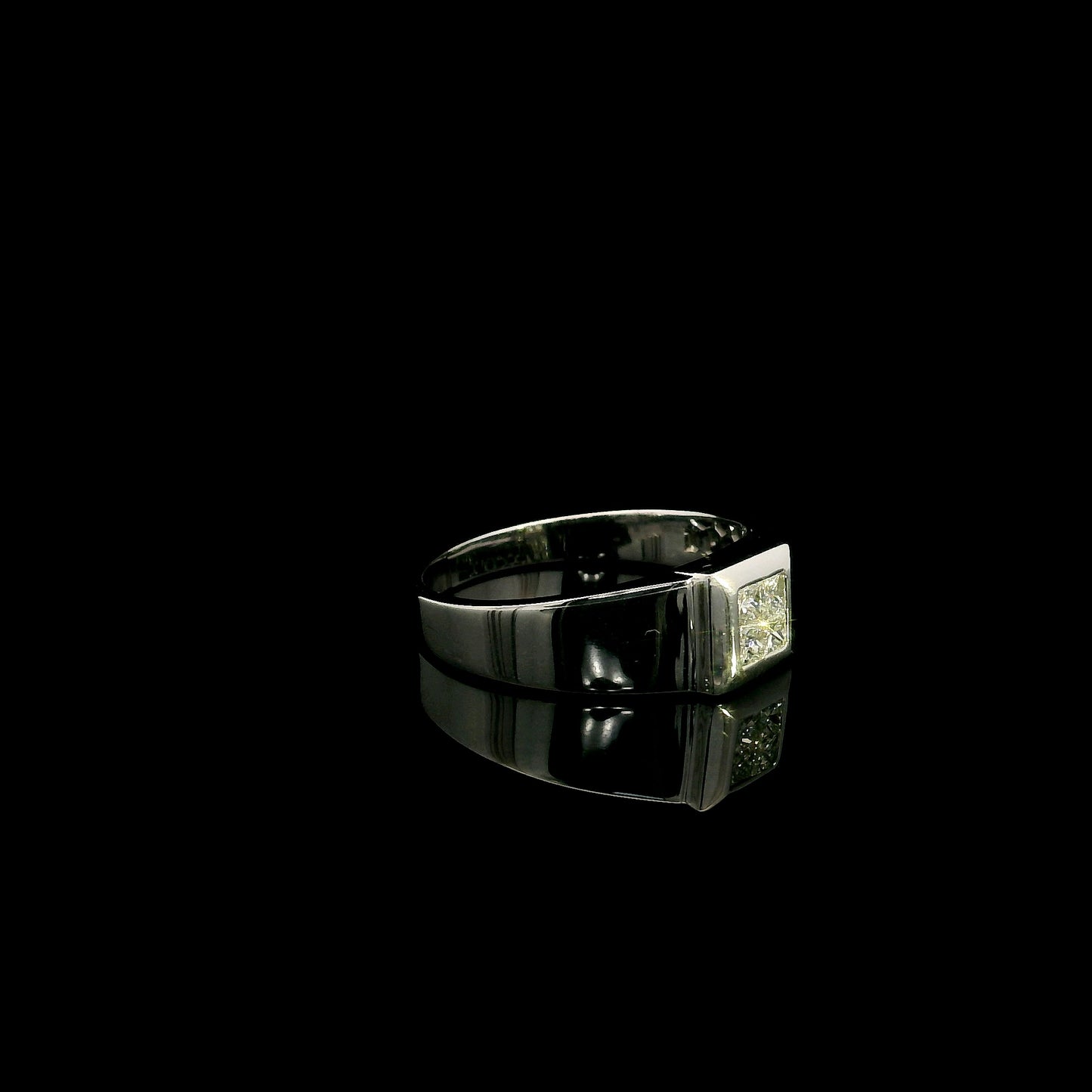 Men's 18K white gold princess cut diamond cluster ring with four natural princess diamonds