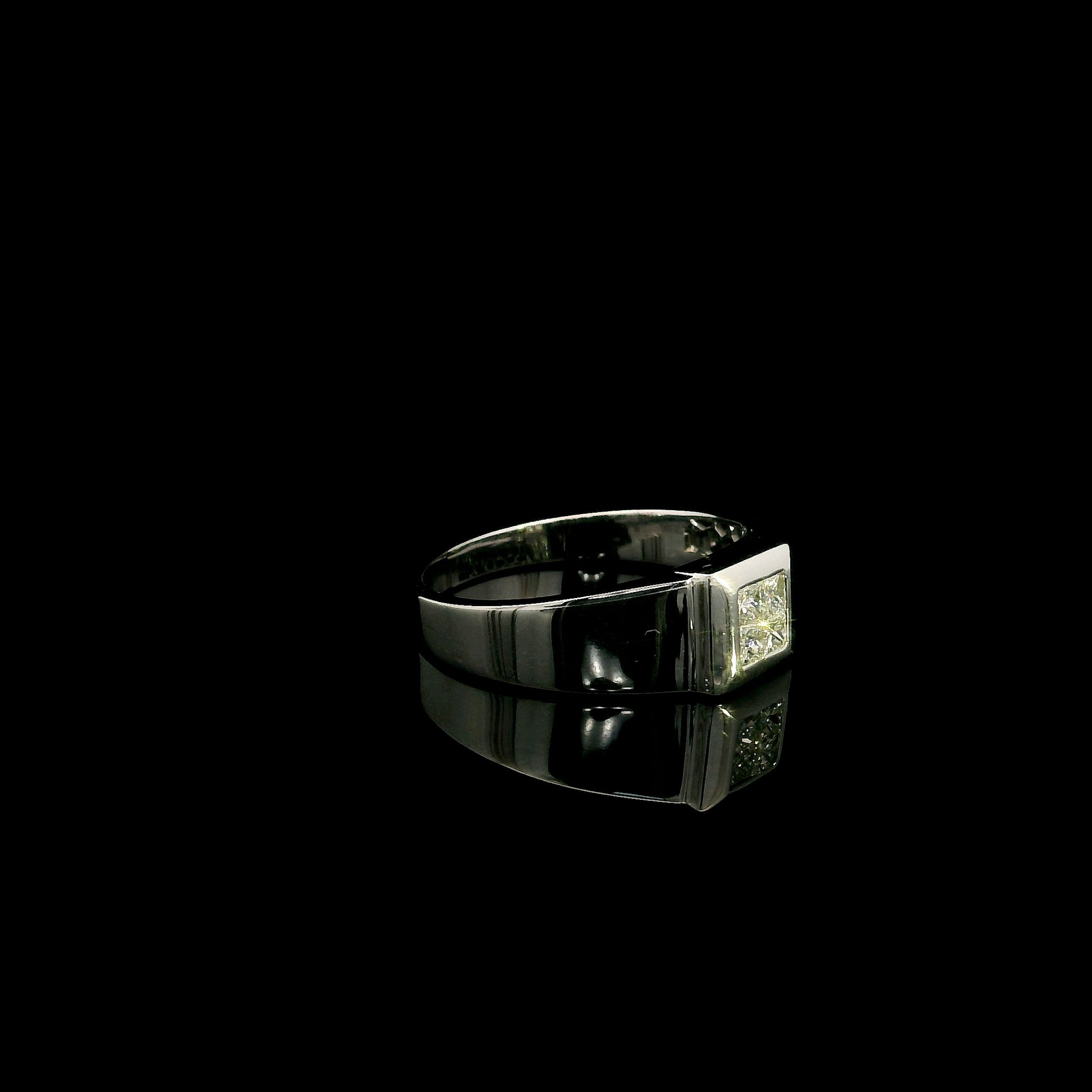 Men's 18K white gold princess cut diamond cluster ring with four natural princess diamonds