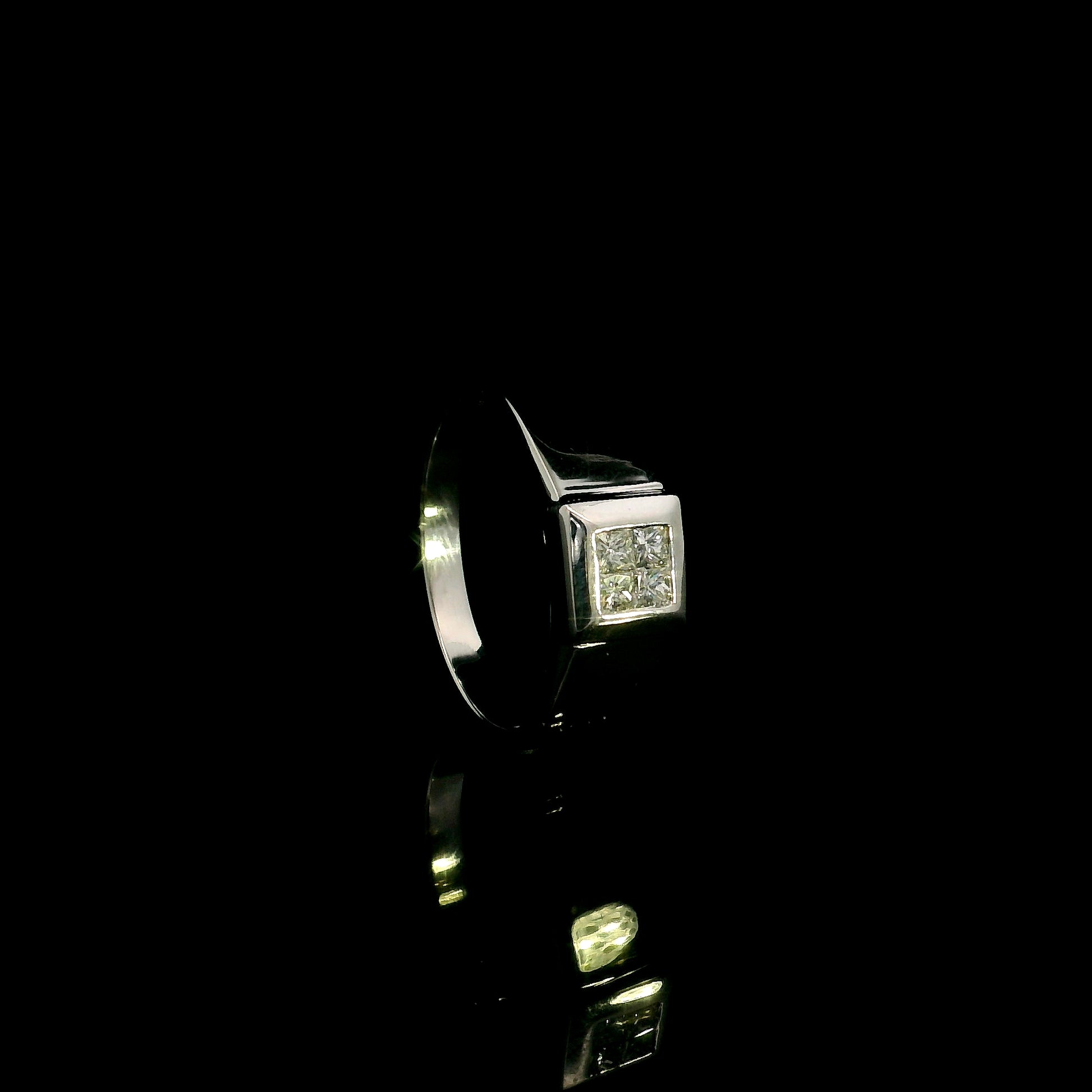 Men's 18K white gold princess cut diamond cluster ring with four natural princess diamonds