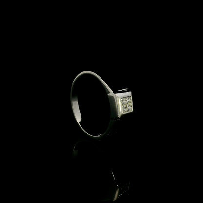 Men's 18K white gold princess cut diamond cluster ring with four natural princess diamonds
