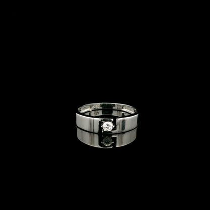 18K white gold floating diamond ring featuring a 0.08 carat natural round brilliant solitaire in a modern open band.