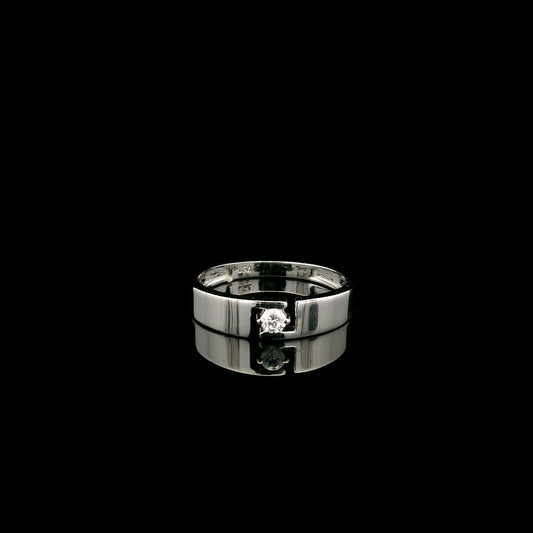 18K white gold floating diamond ring featuring a 0.08 carat natural round brilliant solitaire in a modern open band.