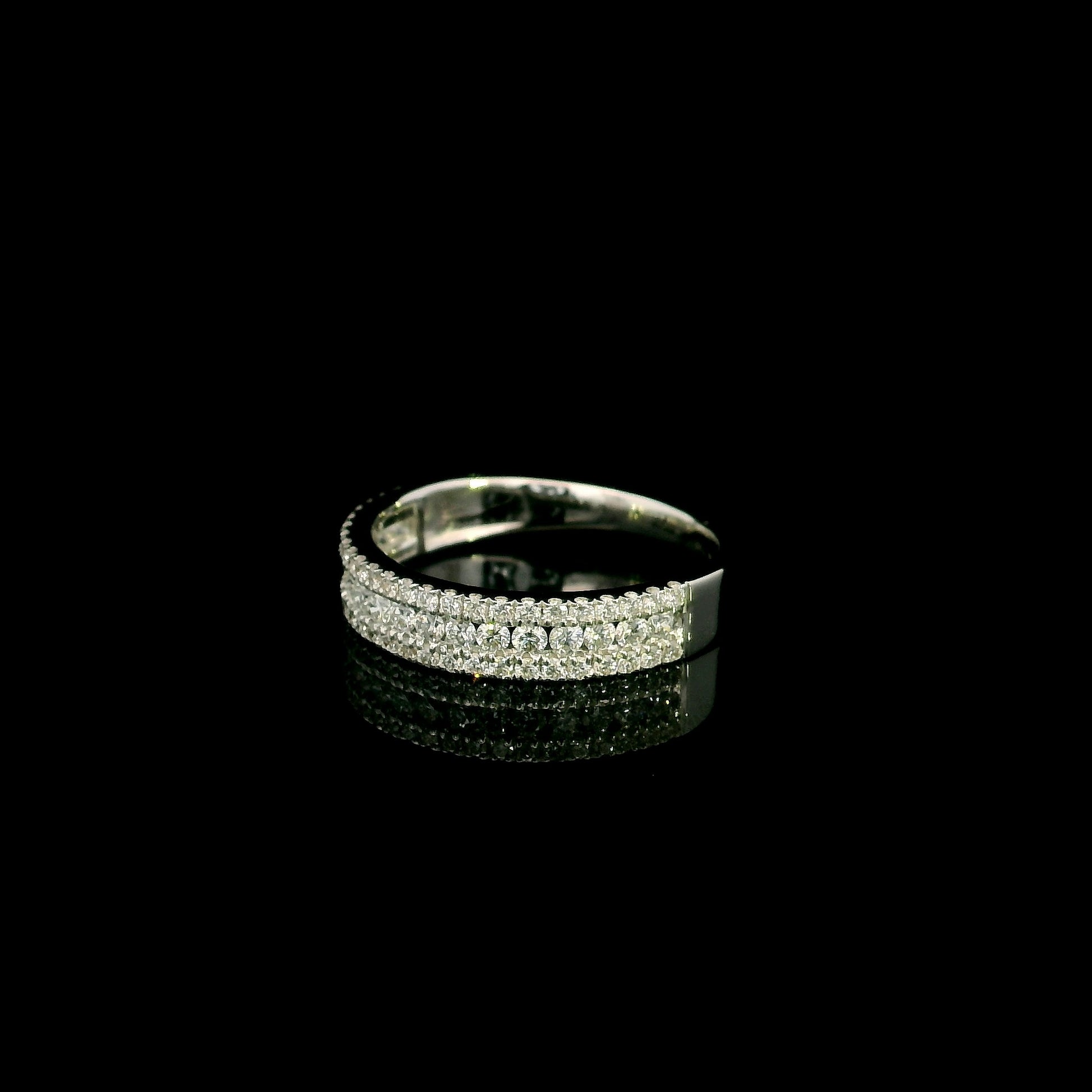 Multi row natural diamond band ring in 18K white gold with round brilliant diamonds and pavé detailing