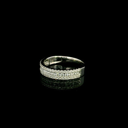 Multi row natural diamond band ring in 18K white gold with round brilliant diamonds and pavé detailing