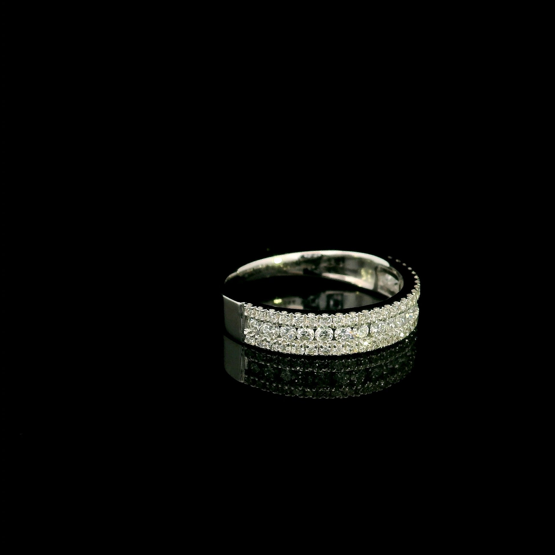 Multi row natural diamond band ring in 18K white gold with round brilliant diamonds and pavé detailing