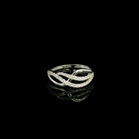 18K white gold diamond crossover ring featuring an elegant flowing design with 0.39 carat natural pavé-set diamonds.