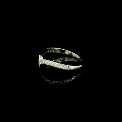18K white gold chevron diamond wedding band featuring 0.27 carat natural round brilliant diamonds in a pavé setting.
