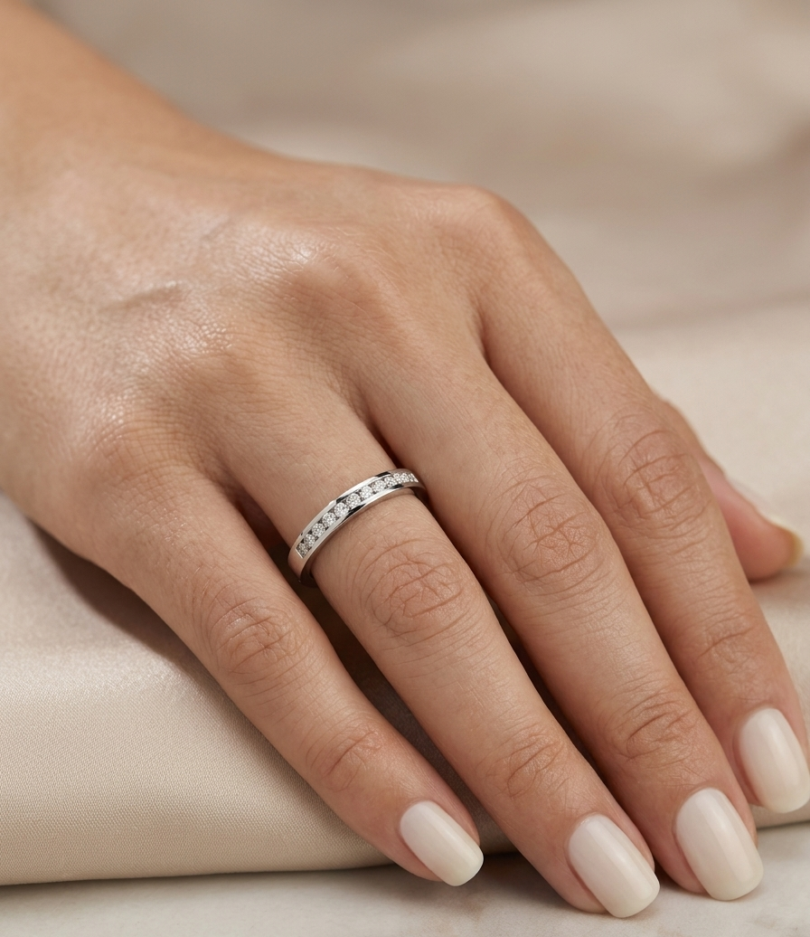 Channel Set Diamond Wedding Band in 18K White Gold