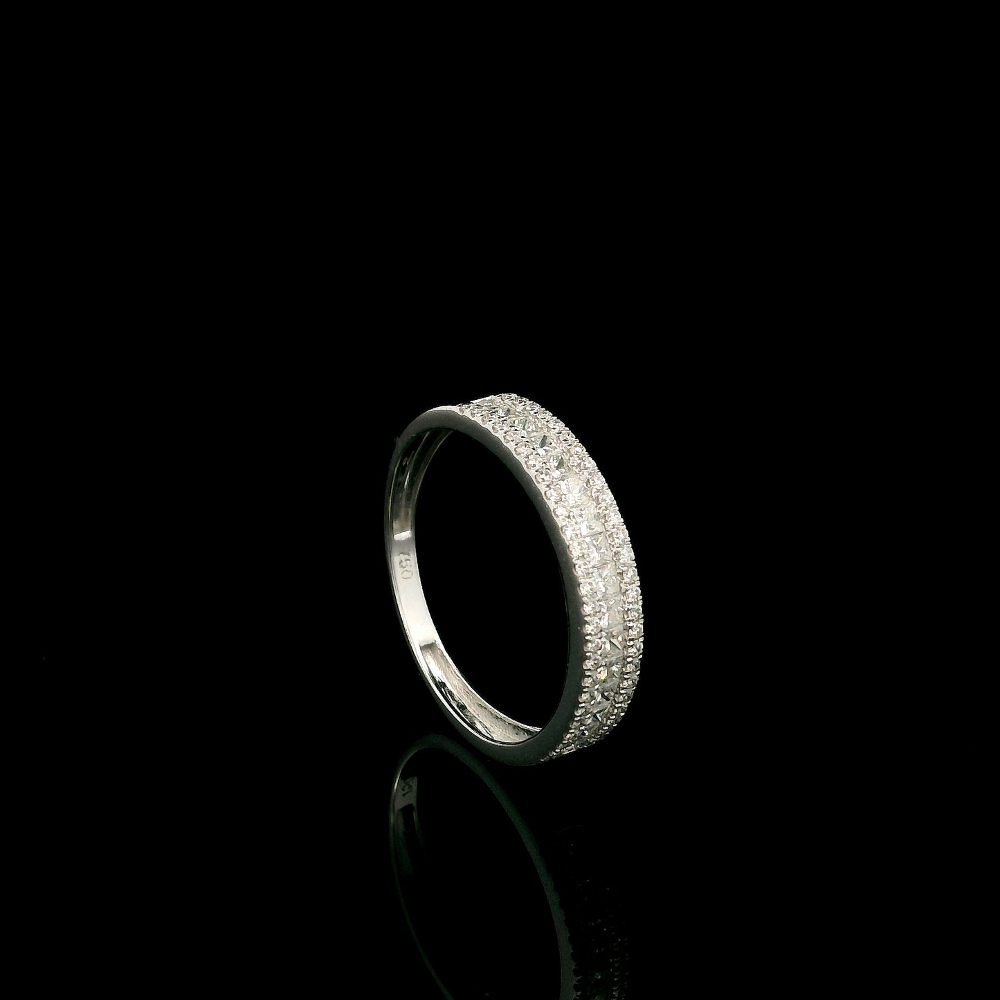 18K white gold princess cut and round diamond wedding band with 0.56 carat natural diamonds