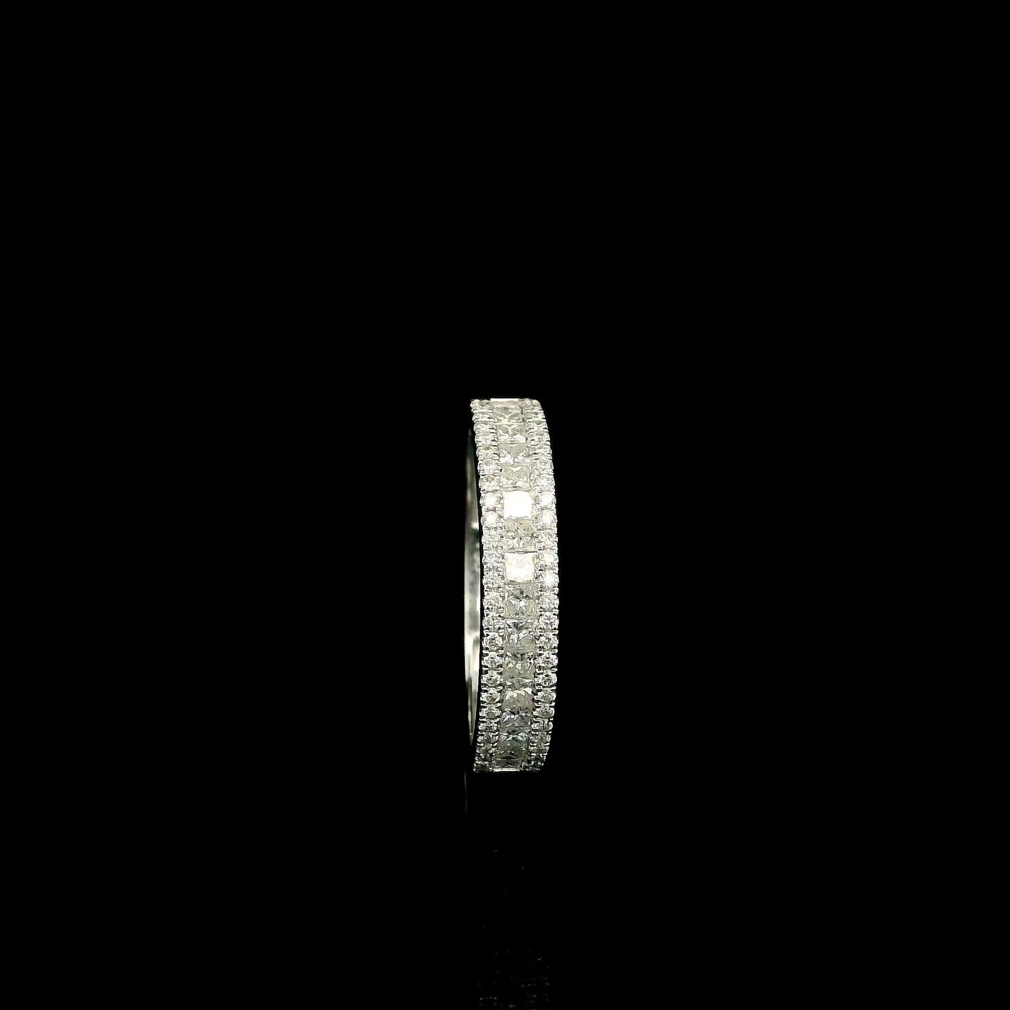 18K white gold princess cut and round diamond wedding band with 0.56 carat natural diamonds