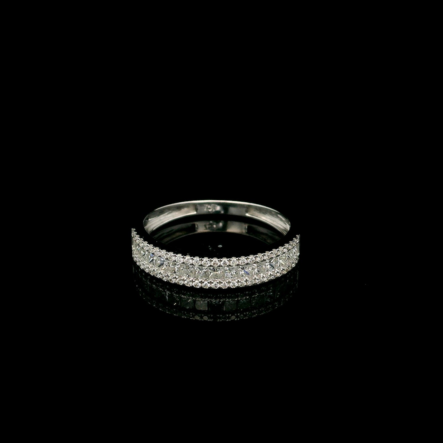 18K white gold princess cut and round diamond wedding band with 0.56 carat natural diamonds