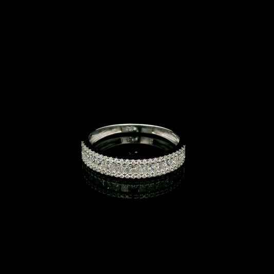 18K white gold princess cut and round diamond wedding band with 0.56 carat natural diamonds