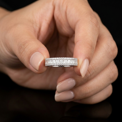 18K white gold princess cut and round diamond wedding band with 0.56 carat natural diamonds