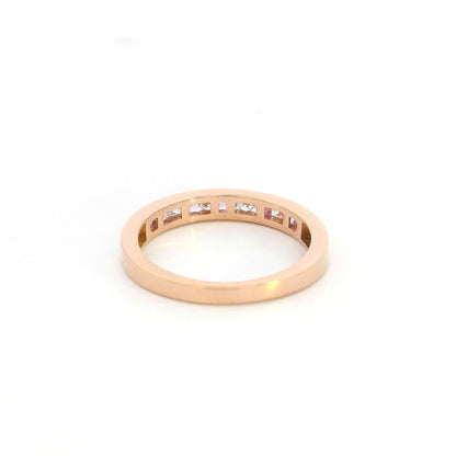 18K Rose Gold Pink Sapphire and Diamond Wedding Band with Channel Set Natural Pink Sapphires and Diamonds
