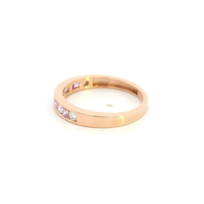 18K Rose Gold Pink Sapphire and Diamond Wedding Band with Channel Set Natural Pink Sapphires and Diamonds