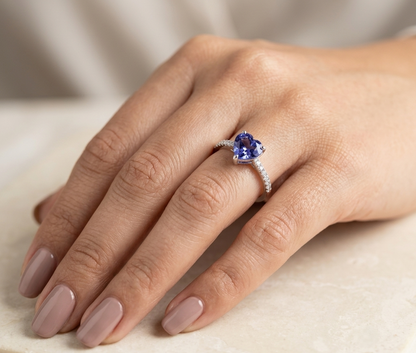 Heart Tanzanite Diamond Ring in 18K White Gold
