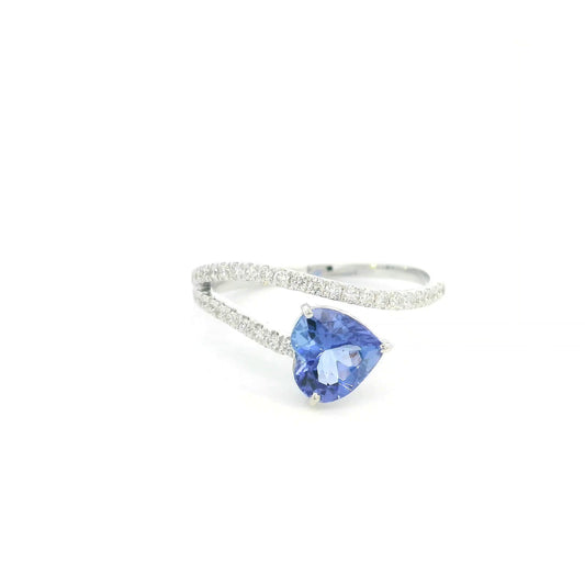 Heart Tanzanite Open Diamond Ring in 18K White Gold