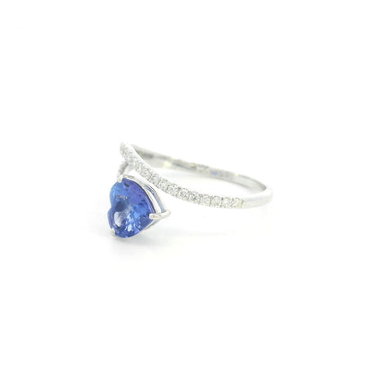 Heart Tanzanite Open Diamond Ring in 18K White Gold