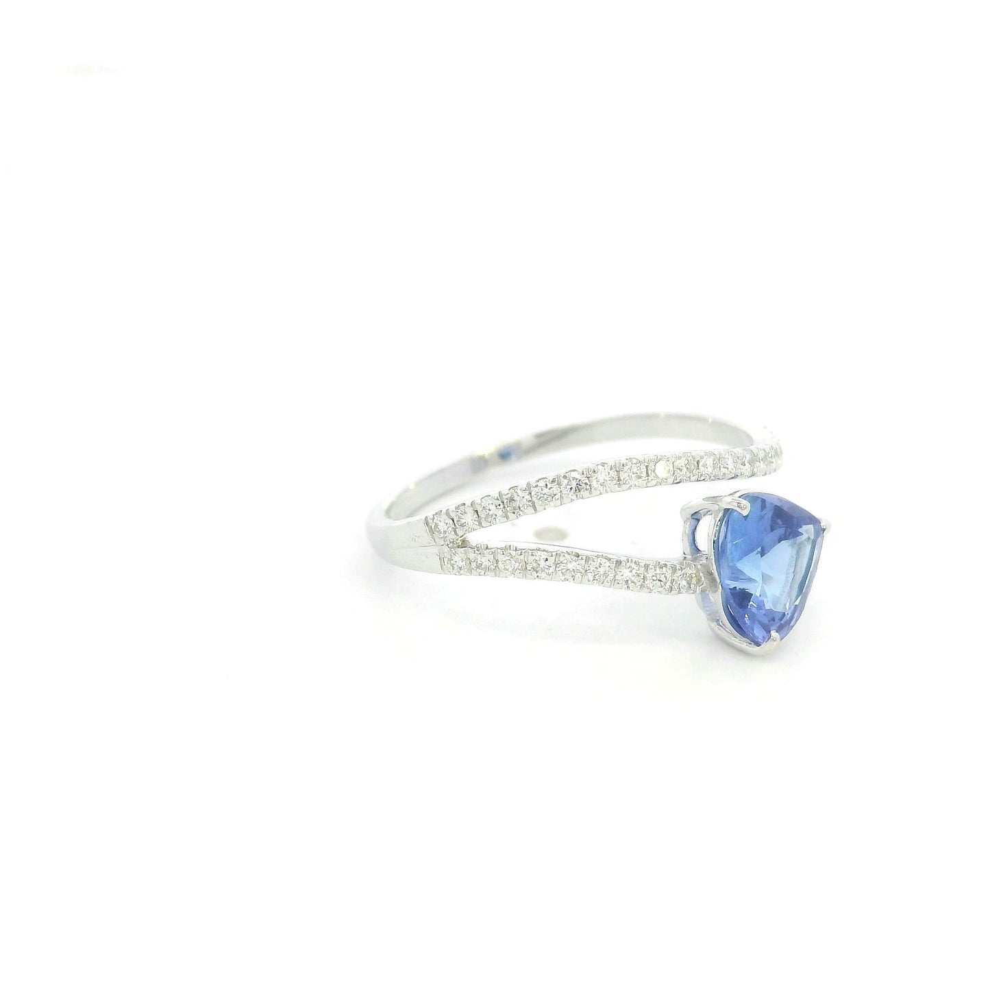 Heart Tanzanite Open Diamond Ring in 18K White Gold