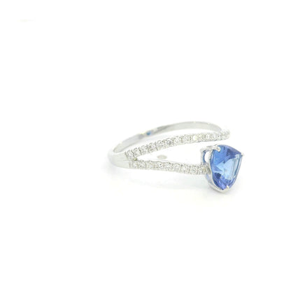 Heart Tanzanite Open Diamond Ring in 18K White Gold