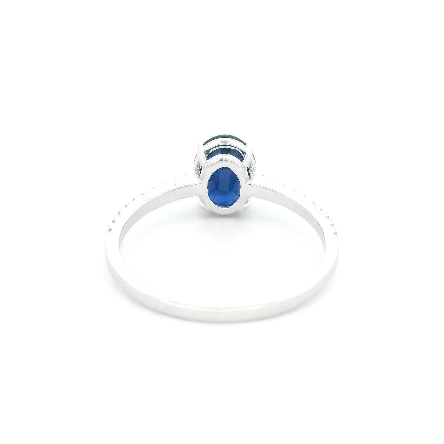 Oval Blue Sapphire Ring in 18K White Gold with Diamond Band | Natural 1.33 Carat Sapphire