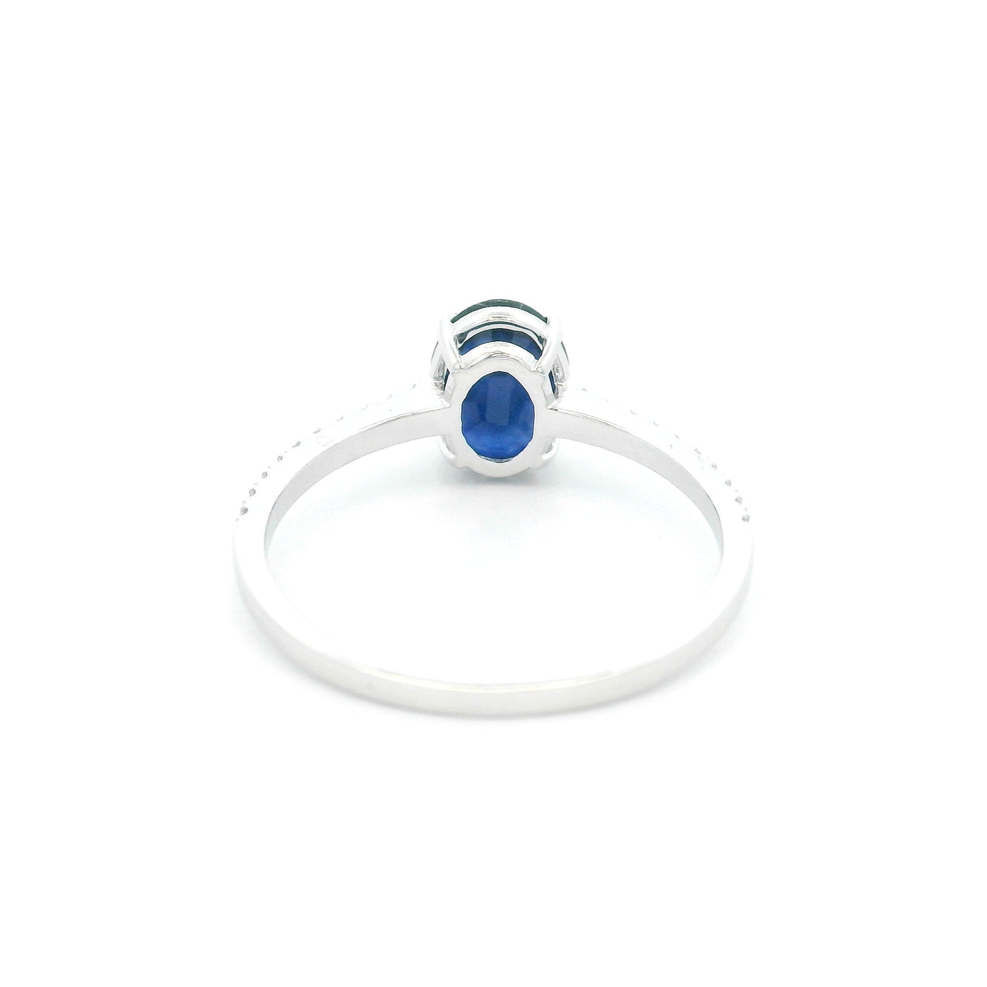 Oval Blue Sapphire Ring in 18K White Gold with Diamond Band | Natural 1.33 Carat Sapphire