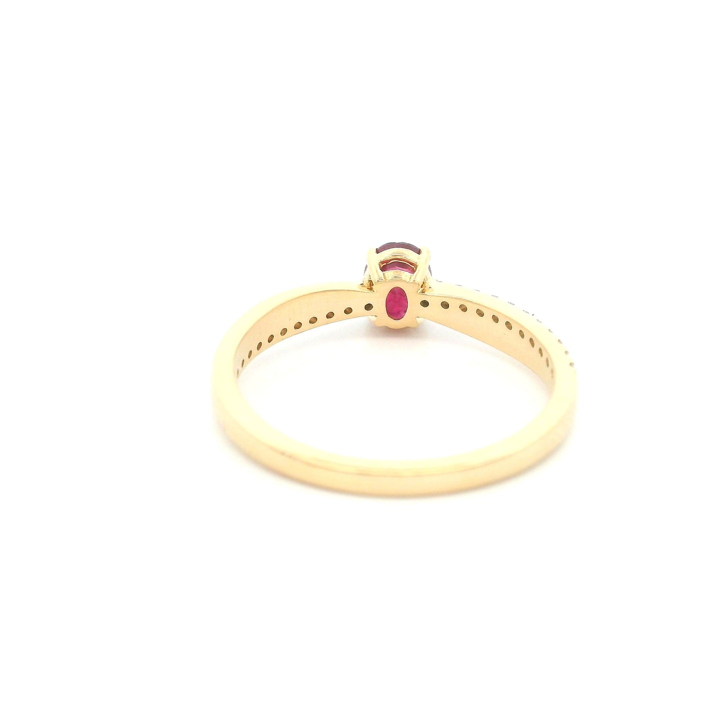 18K Yellow Gold Ruby Solitaire Ring with Natural Oval Ruby and Diamond Band