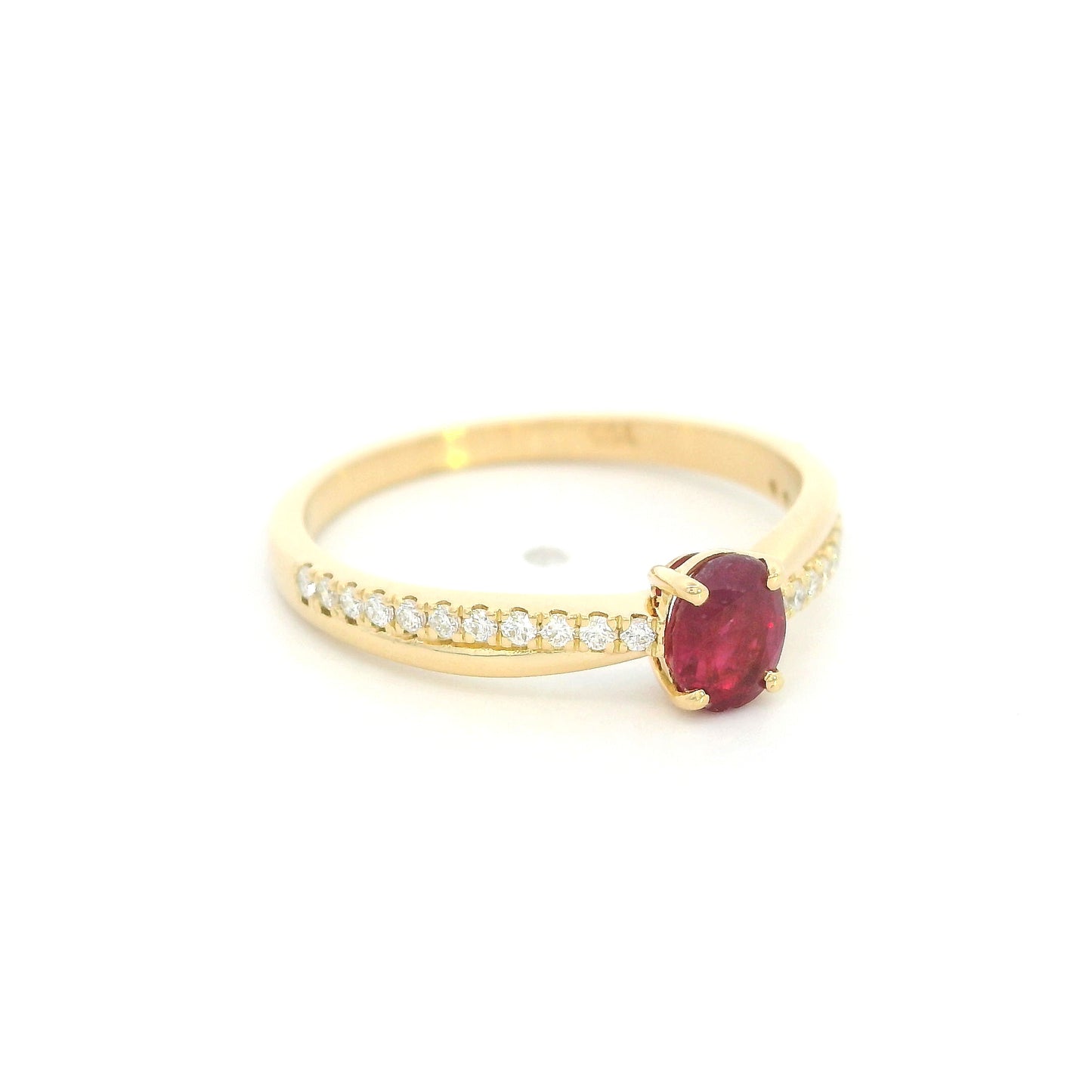 18K Yellow Gold Ruby Solitaire Ring with Natural Oval Ruby and Diamond Band