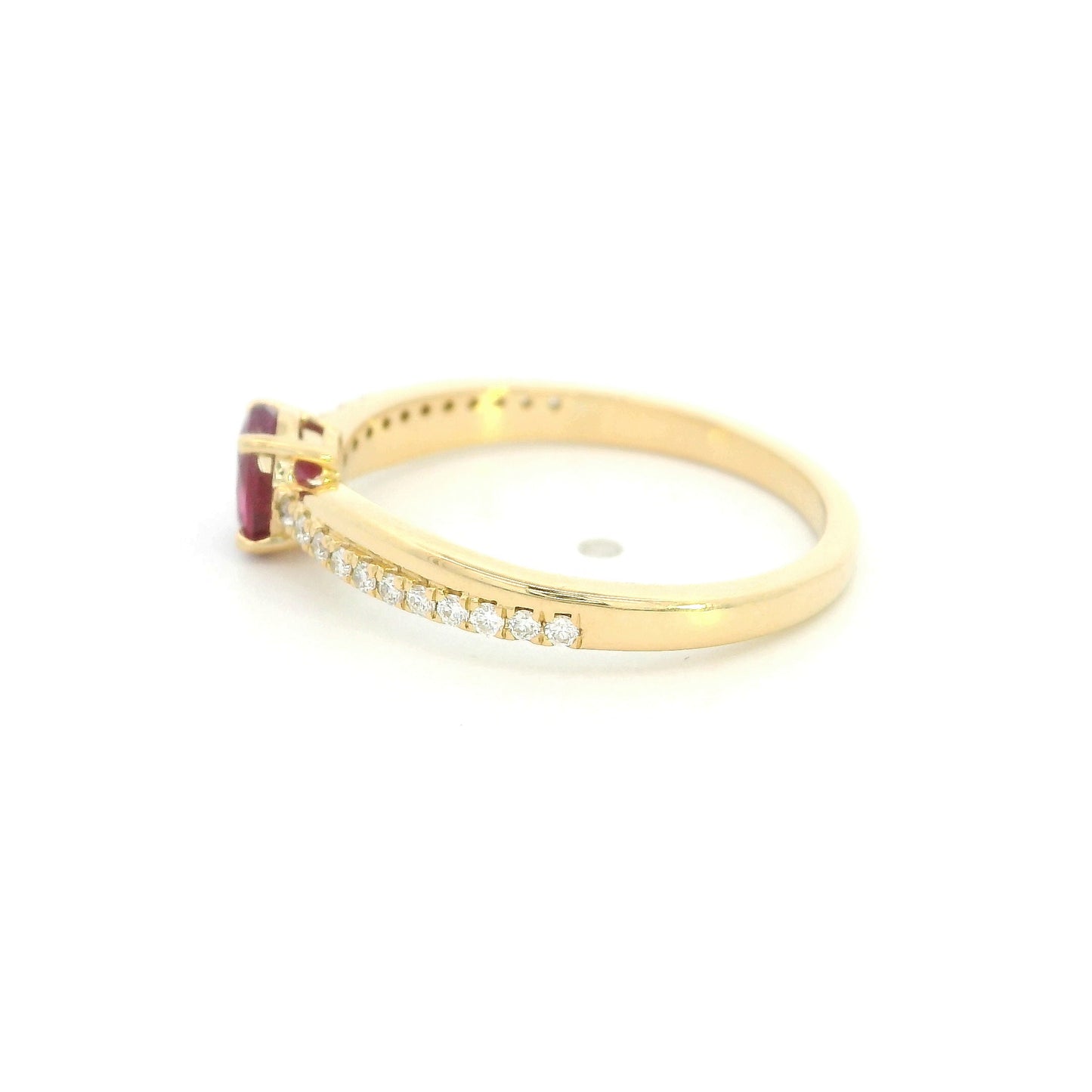 18K Yellow Gold Ruby Solitaire Ring with Natural Oval Ruby and Diamond Band