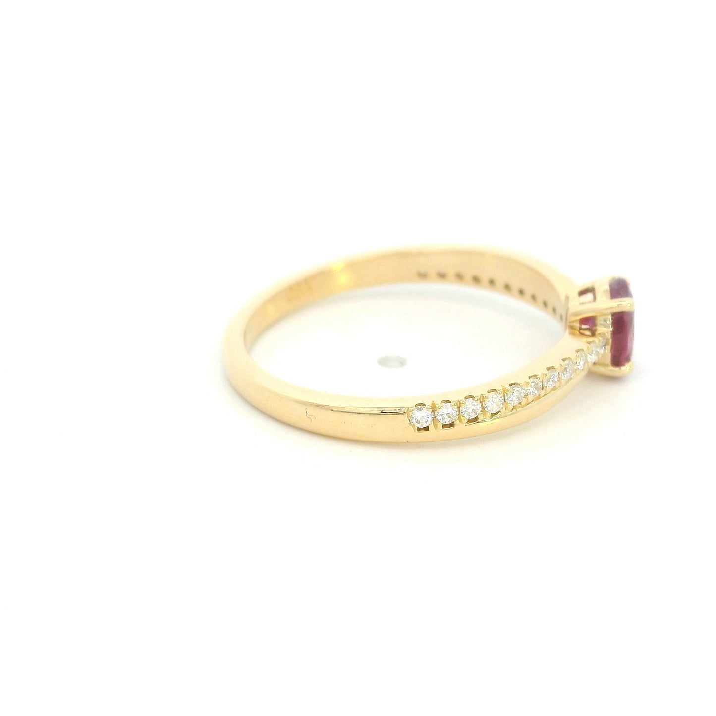 18K Yellow Gold Ruby Solitaire Ring with Natural Oval Ruby and Diamond Band