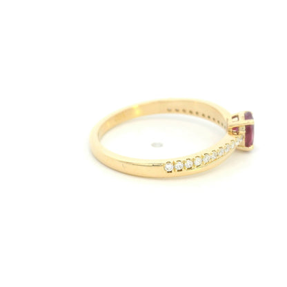 18K Yellow Gold Ruby Solitaire Ring with Natural Oval Ruby and Diamond Band