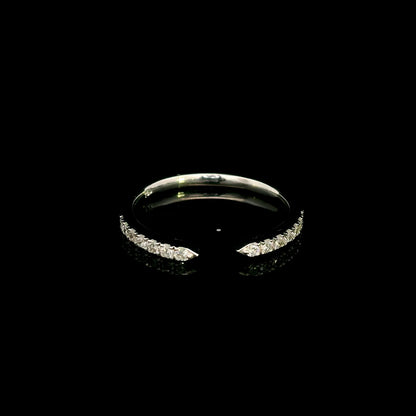 18K white gold open diamond contour ring with curved diamond-set ends, suitable as a stacking ring or wedding band