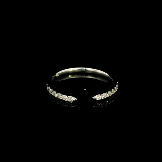 18K white gold open diamond contour ring with curved diamond-set ends, suitable as a stacking ring or wedding band