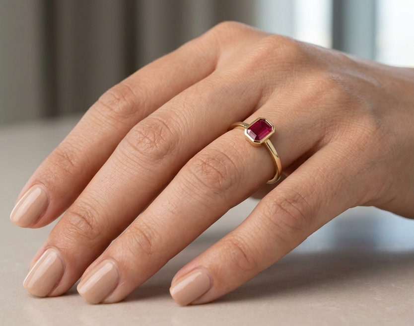 Bezel Ruby Ring in 18K Yellow Gold | Minimalist Ruby Solitaire Ring