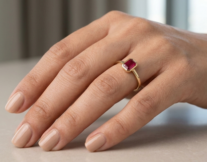 Bezel Ruby Ring in 18K Yellow Gold | Minimalist Ruby Solitaire Ring