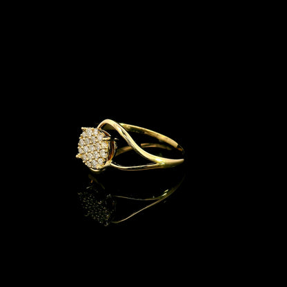 18K yellow gold diamond cluster ring with round diamonds and flowing sculptural swirl design by Emirates Diamonds.