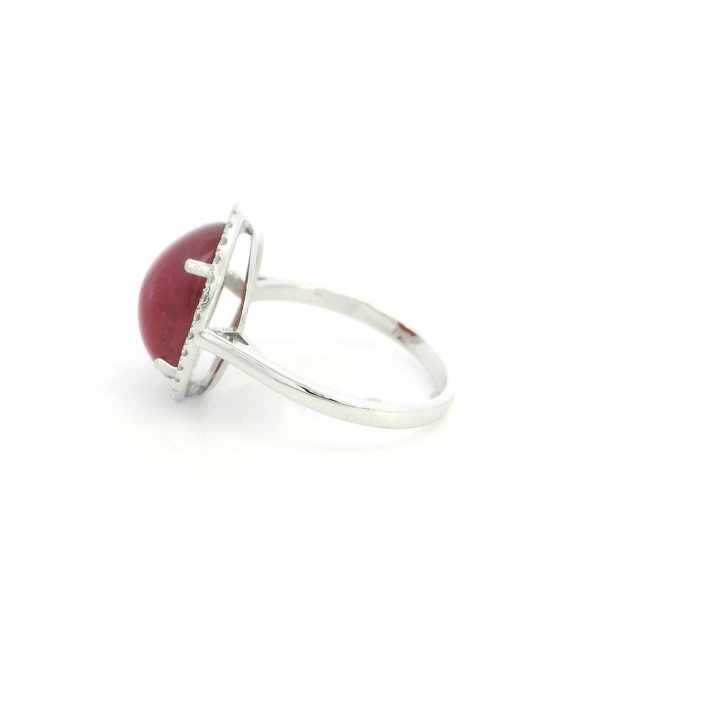 Natural Cabochon Ruby Ring in 18K White Gold with Diamond Halo | 8.57 Carat Ruby