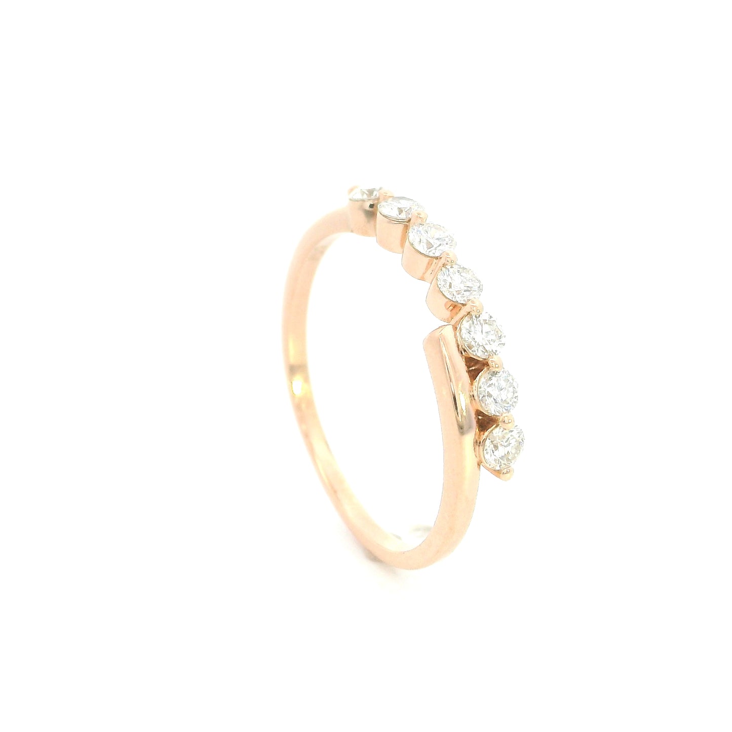 18K rose gold diamond bypass ring with 0.42 carat round diamonds and polished gold crossover design