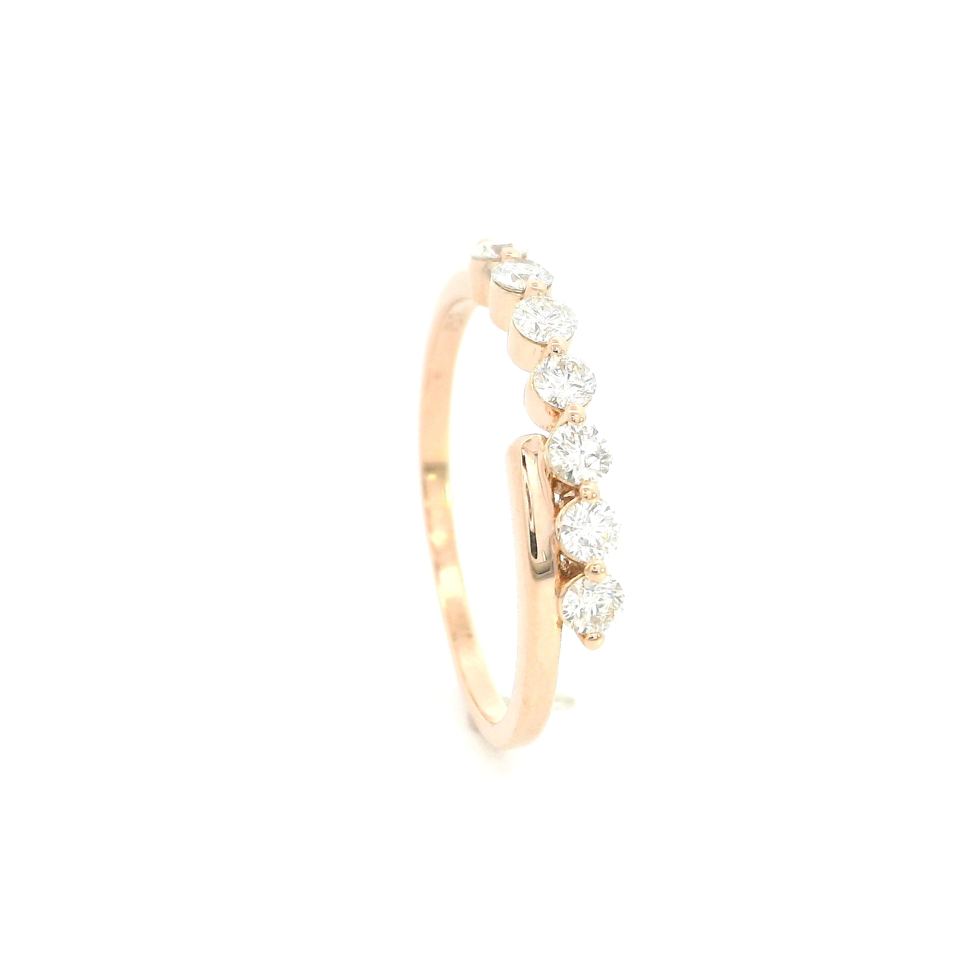 18K rose gold diamond bypass ring with 0.42 carat round diamonds and polished gold crossover design