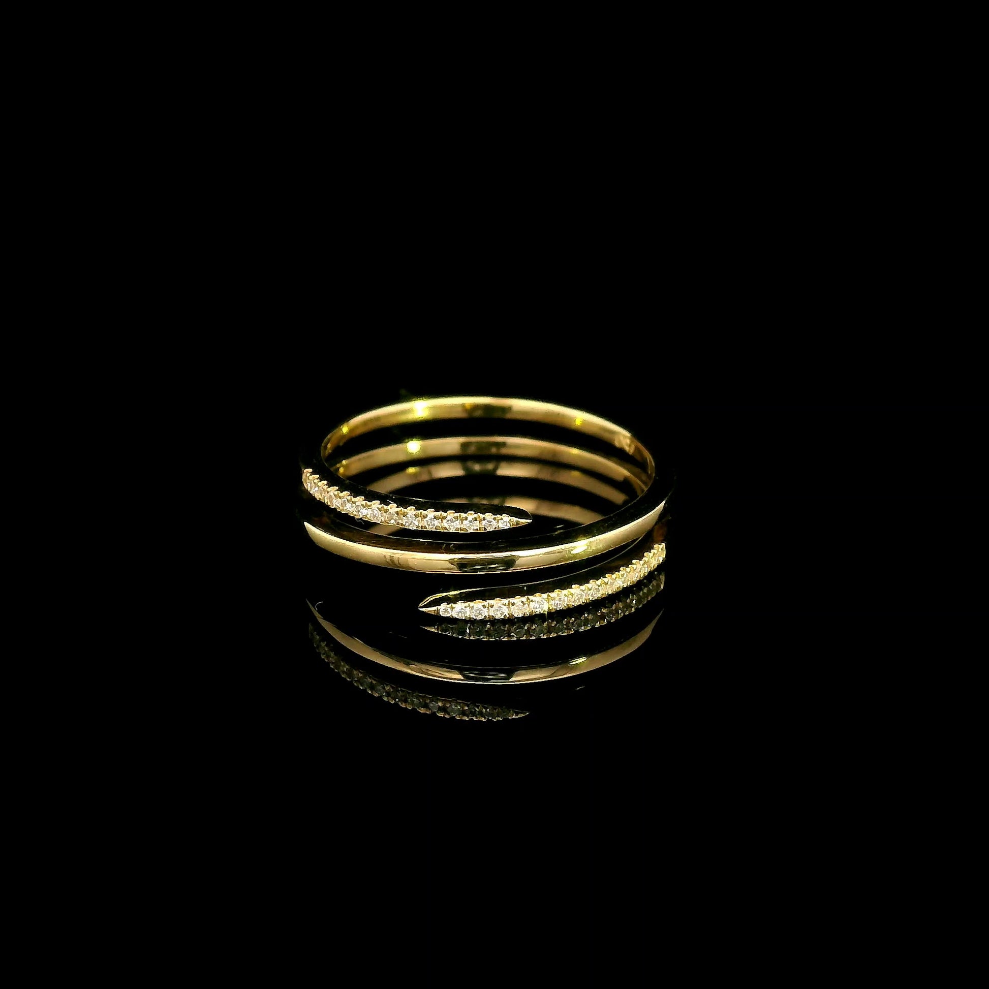 Diamond wrap ring with sculpted curved design in 18K yellow gold