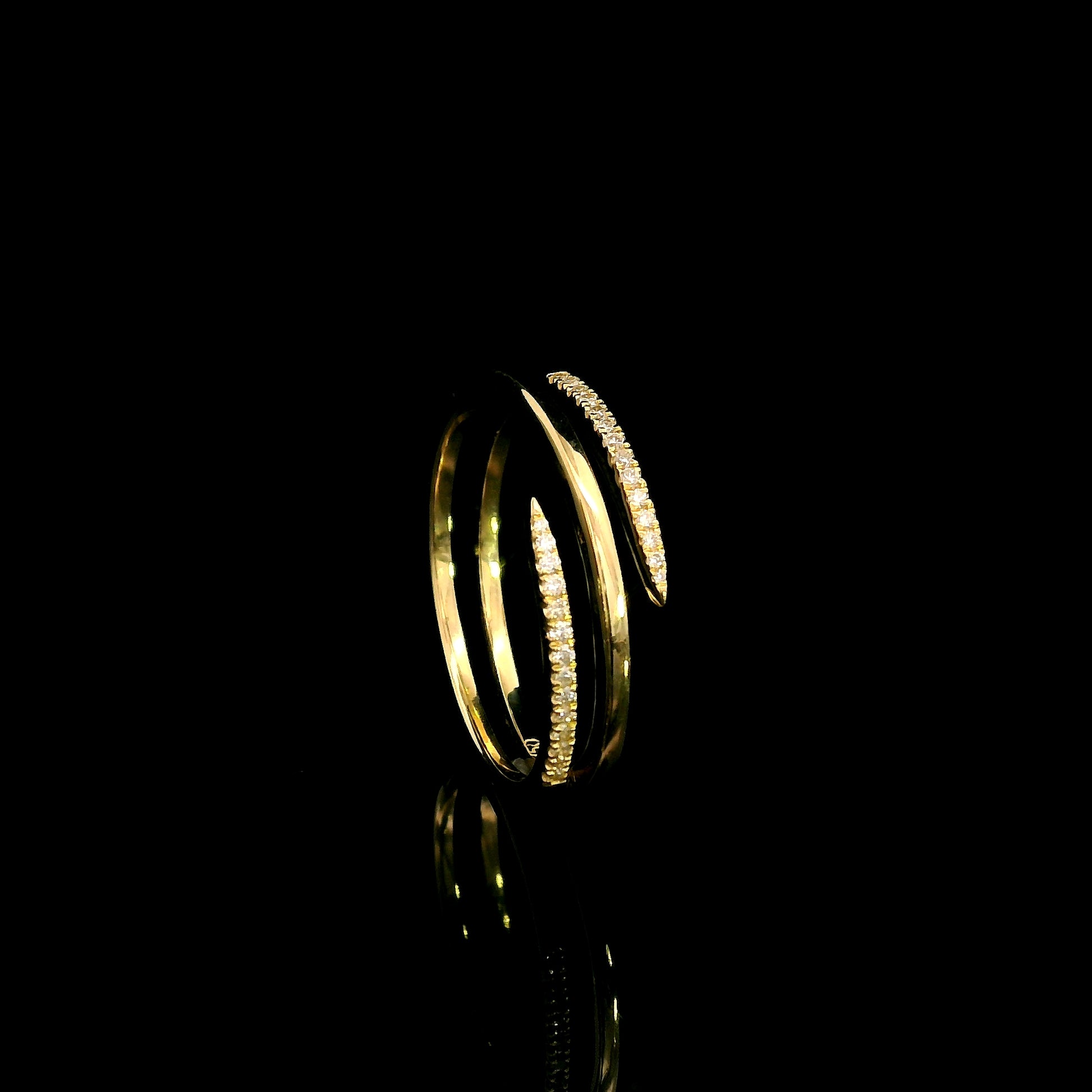 Diamond wrap ring with sculpted curved design in 18K yellow gold